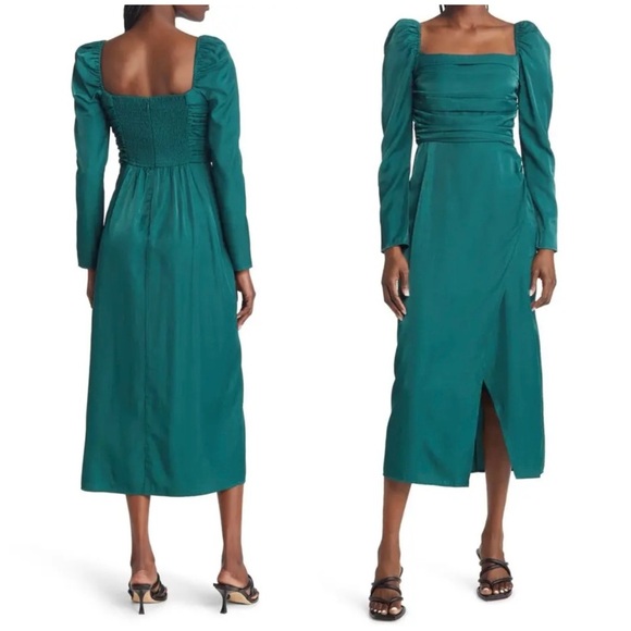 NWT CHARLES HENRY Ruched Long Sleeve Midi Dress In Green  Size XL - Picture 1 of 11
